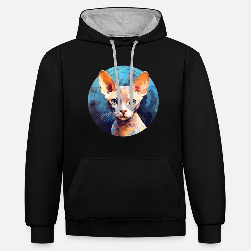 Devon Rex Chat - Sweat à capuche contrasté - noir/gris chiné