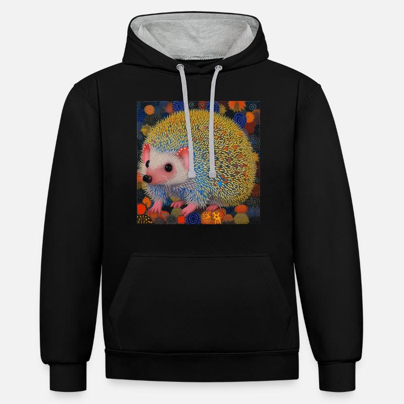 igel, bunt, tier, geschenk, geschenkidee - Kontrast-Hoodie - Schwarz/Grau meliert