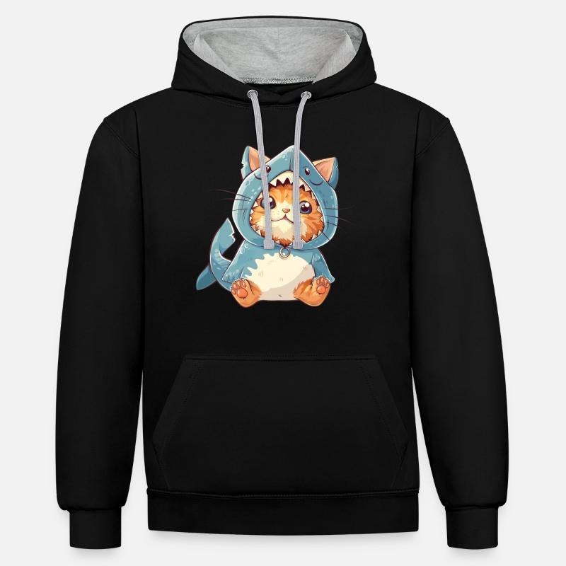 Mignon costume de requin chat - Sweat à capuche contrasté - noir/gris chiné