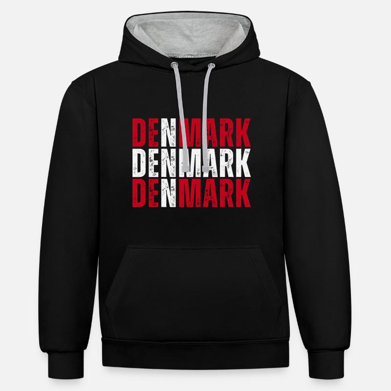 Drapeau du Danemark, fierté danoise - Sweat à capuche contrasté - noir/gris chiné