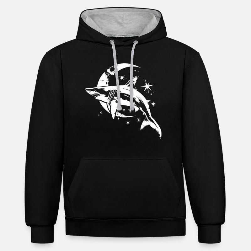 Requin Lune Étoiles - Sweat à capuche contrasté - noir/gris chiné