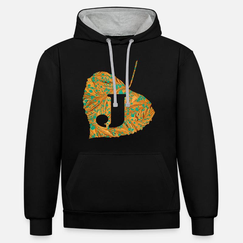 Feuille E 95 J - Sweat à capuche contrasté - noir/gris chiné