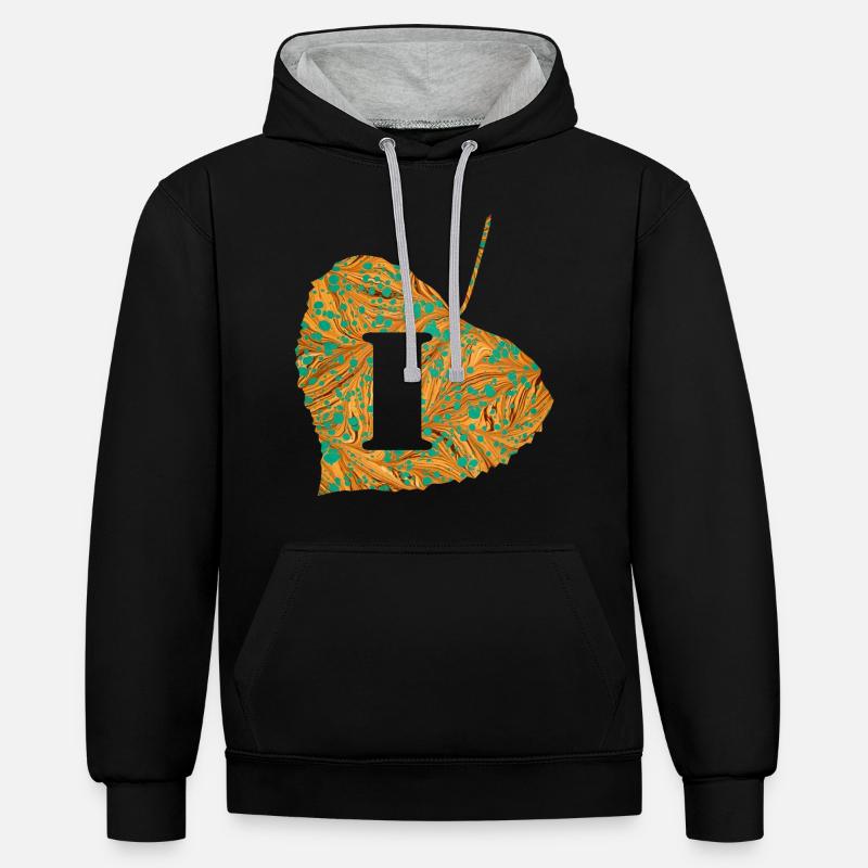 Feuille E 95 I - Sweat à capuche contrasté - noir/gris chiné