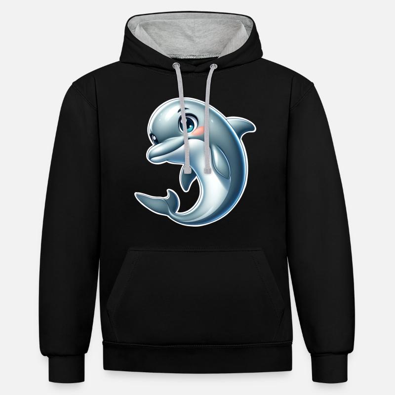Dauphin - Sweat à capuche contrasté - noir/gris chiné