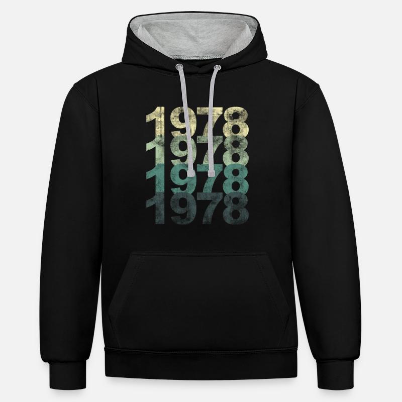 1978 - Sweat à capuche contrasté - noir/gris chiné