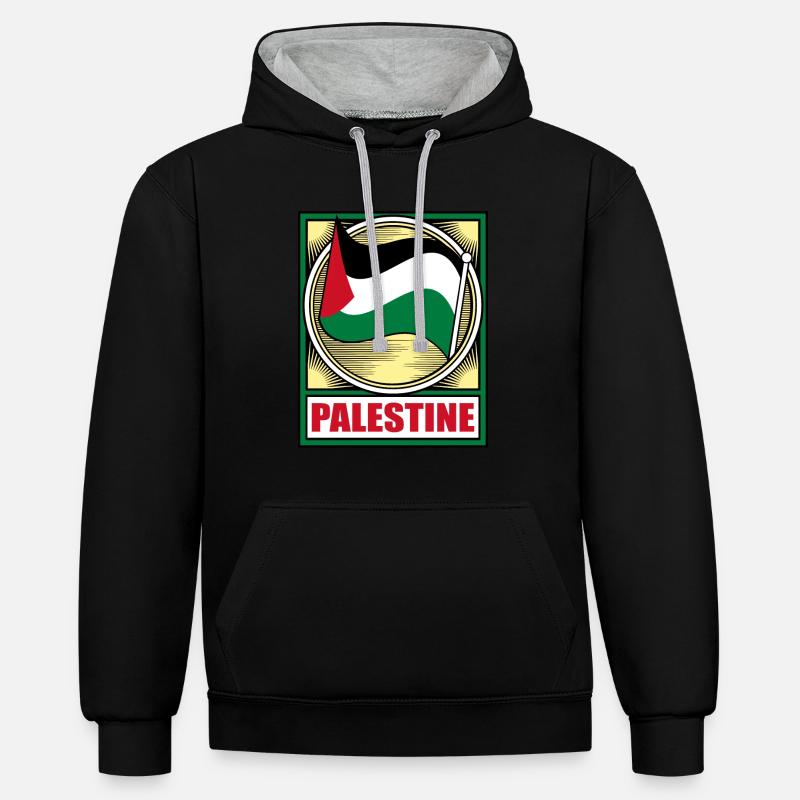 Palestina - Sweat à capuche contrasté - noir/gris chiné