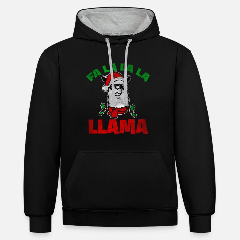Lama de noël - Sweat à capuche contrasté - noir/gris chiné