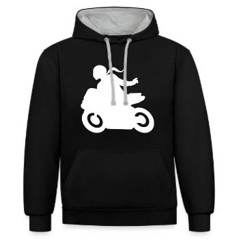 Motorcycle Greeting Motorcyclist DLZG Motorcycle Woman - Contrast hoodie - black/heather grey - Front - Anna (173cm) & Nico (186cm)