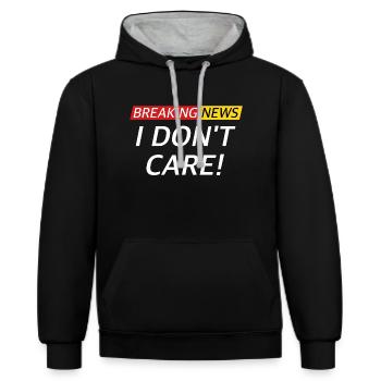 I don't care, Nachrichten lustige Sprüche - Kontrast-Hoodie - Schwarz/Grau meliert - Vorne - Anna (173cm) & Nico (186cm)