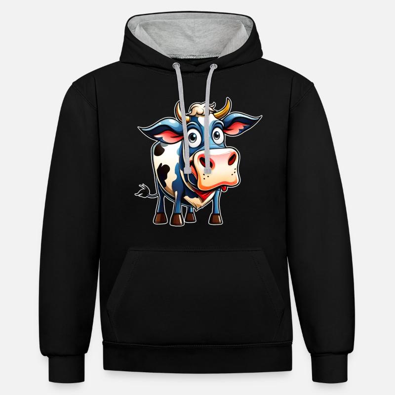 Drôle de vache - Sweat à capuche contrasté - noir/gris chiné