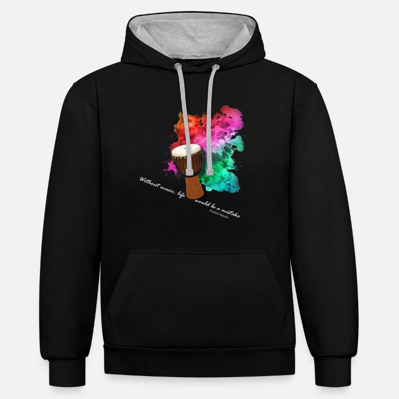 Djembe - Sweat à capuche contrasté - noir/gris chiné