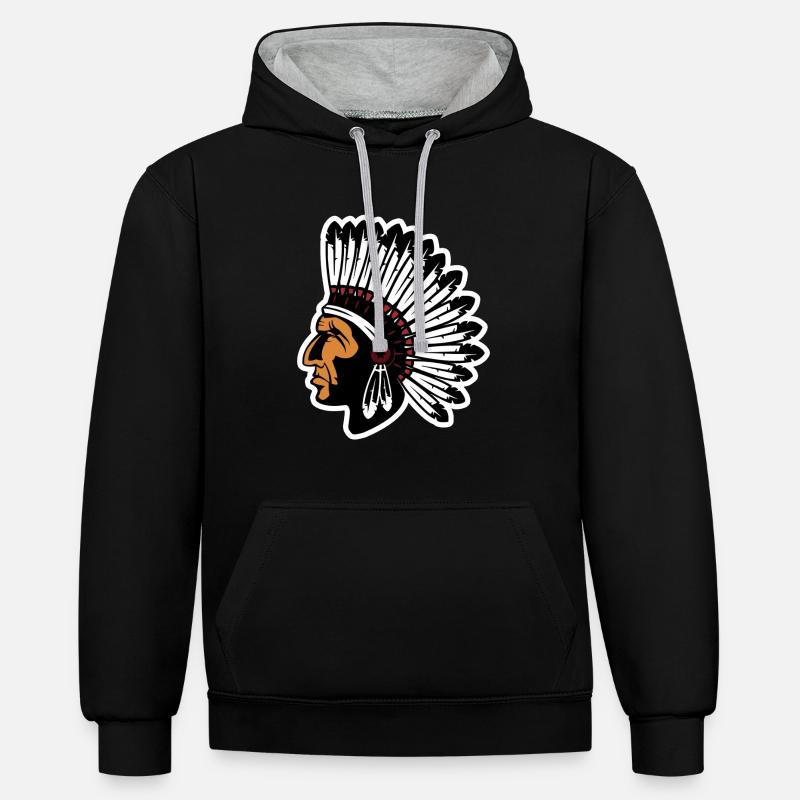 chef indien amérindien apache - Sweat à capuche contrasté - noir/gris chiné