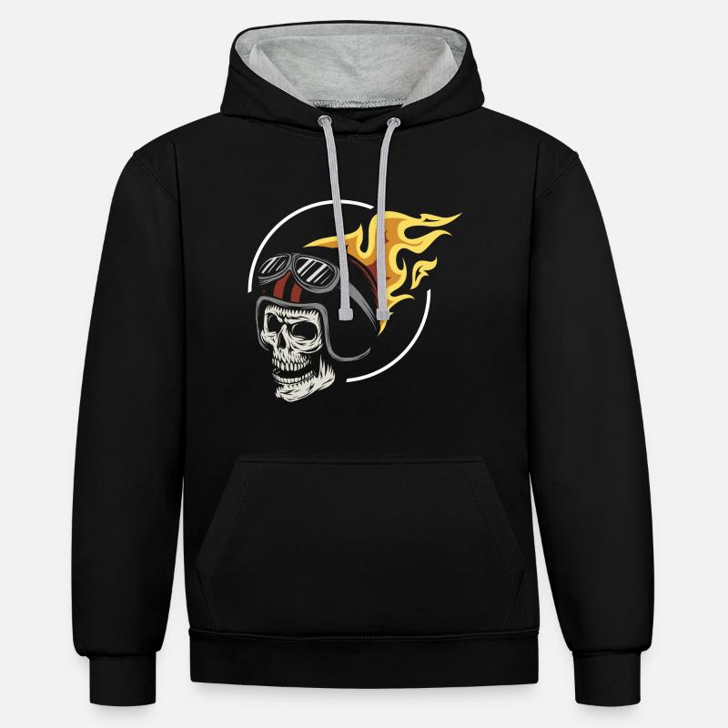 Rocker - Ghost - Fire - Skull - Biker - Sweat à capuche contrasté - noir/gris chiné