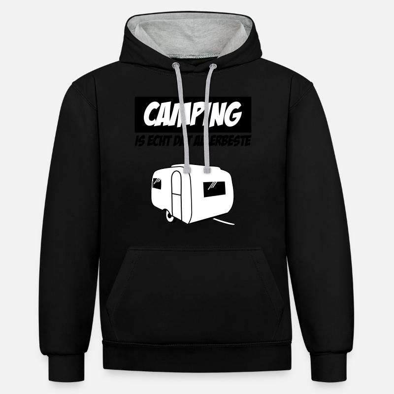 Camping Is Echt Dat Allerbeste - Kontrast-Hoodie - Schwarz/Grau meliert