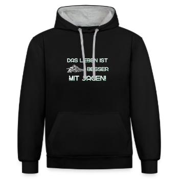 Jäger Leben Jagen - Kontrast-Hoodie - Schwarz/Grau meliert - Vorne - Anna (173cm) & Nico (186cm)