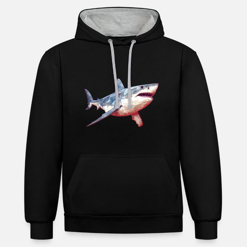 Grand requin blanc - Sweat à capuche contrasté - noir/gris chiné