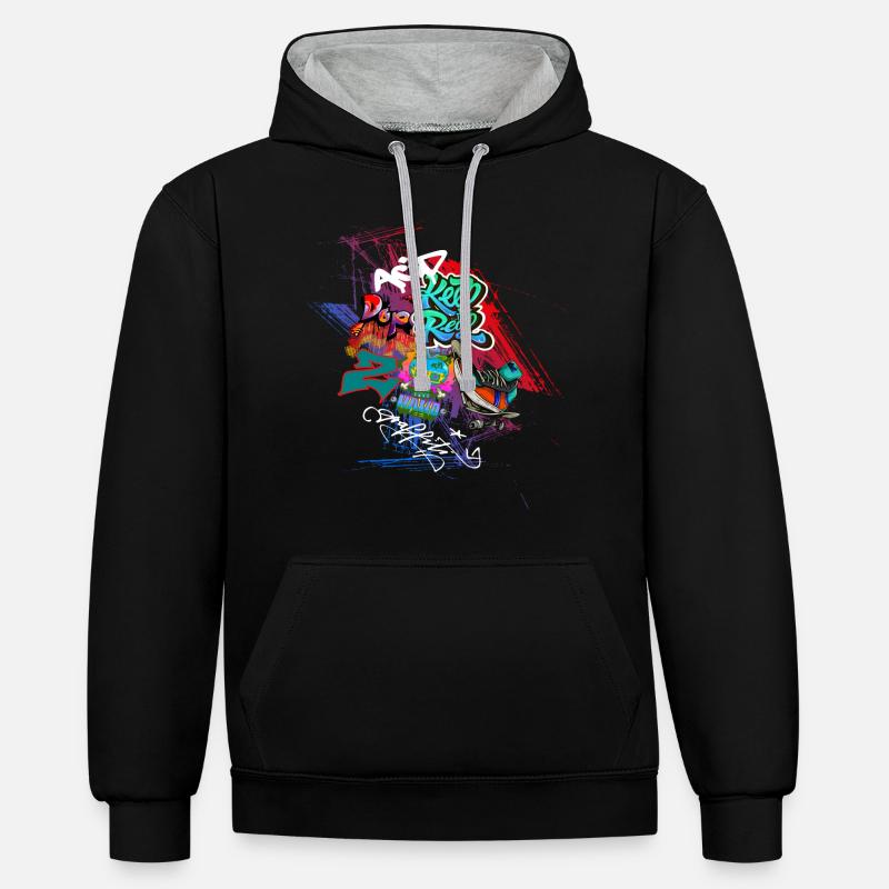 Conception de graffitis - Sweat à capuche contrasté - noir/gris chiné