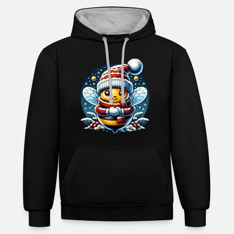 Abeille de Noël - Sweat à capuche contrasté - noir/gris chiné