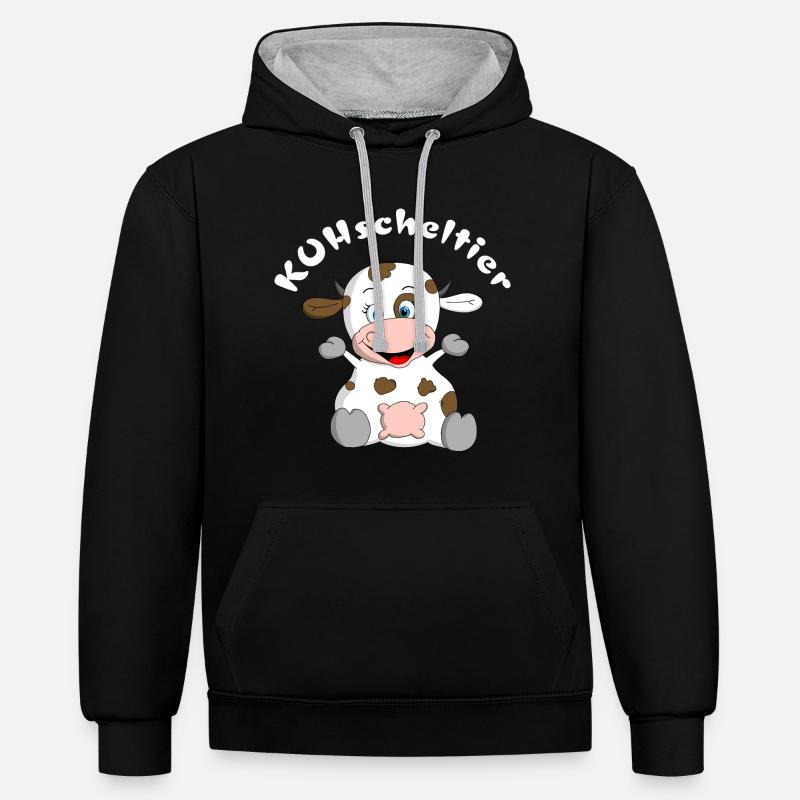 Vache en peluche = KUHscheltier - Sweat à capuche contrasté - noir/gris chiné