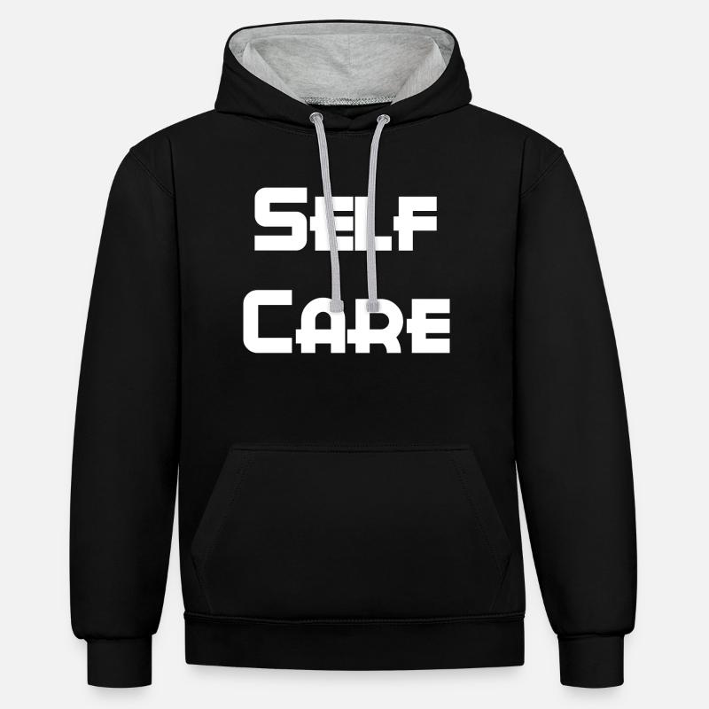 self care self love - Sweat à capuche contrasté - noir/gris chiné
