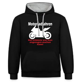 Motorrad für Biker / Motorradfahrer mit Spruch - Kontrast-Hoodie - Schwarz/Grau meliert - Vorne - Anna (173cm) & Nico (186cm)