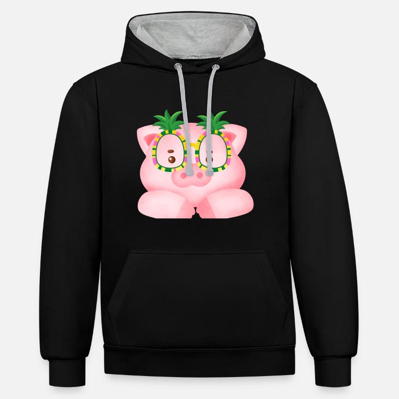 Mignon Cochon - Sweat à capuche contrasté - noir/gris chiné