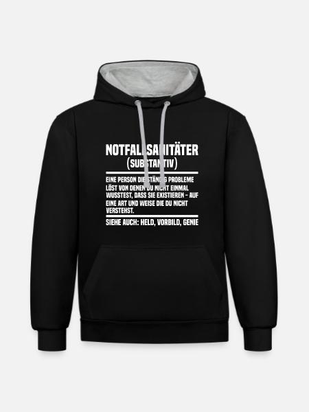 Notfallsanitäter - Kontrast-Hoodie - Schwarz/Grau meliert