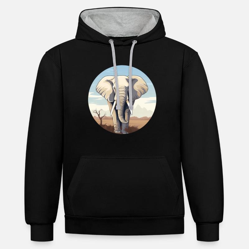 Éléphant - Sweat à capuche contrasté - noir/gris chiné