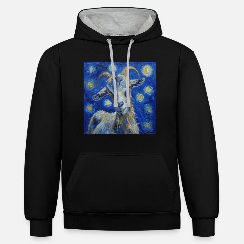 Chèvre Van Gogh Nuit étoilée - Sweat à capuche contrasté - noir/gris chiné