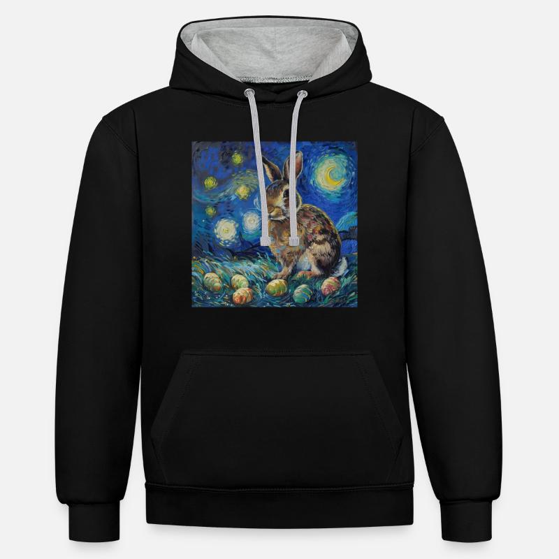 Lapin de Pâques, Pâques, Lapin - Sweat à capuche contrasté - noir/gris chiné