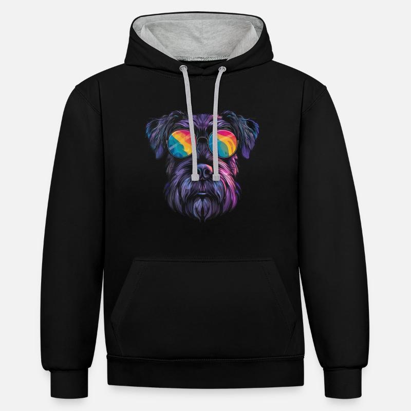 Schnauzer Géant, Schnauzer Géant, Chien - Sweat à capuche contrasté - noir/gris chiné
