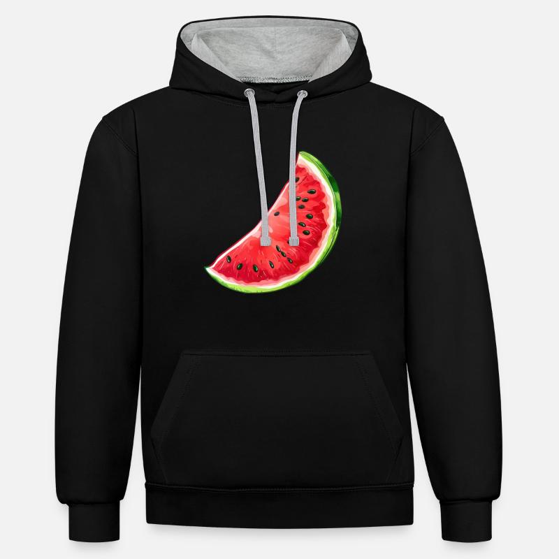 Pastèque, Melon, Fruit, Été, Sucré - Sweat à capuche contrasté - noir/gris chiné