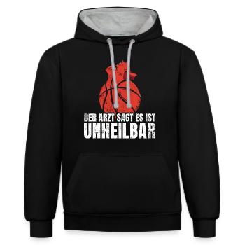 Basketball Frequenz - Kontrast-Hoodie - Schwarz/Grau meliert - Vorne - Anna (173cm) & Nico (186cm)