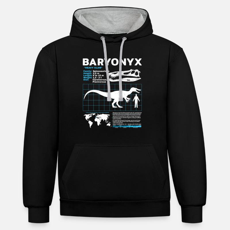 Baryonyx Datenblatt - Kontrast-Hoodie - Schwarz/Grau meliert