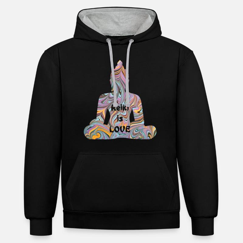 reiki avec bouddha e 14 - Sweat à capuche contrasté - noir/gris chiné