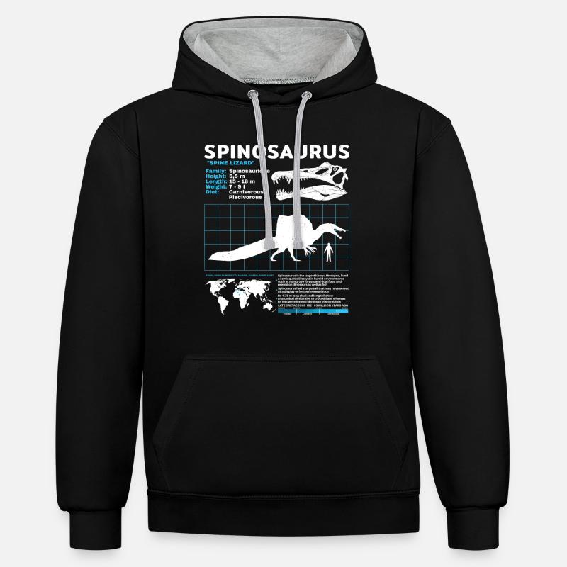 Spinosaurus Datenblatt - Kontrast-Hoodie - Schwarz/Grau meliert