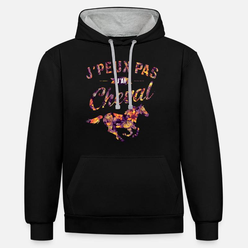 J'peux pas j'ai Cheval - Sweat à capuche contrasté - noir/gris chiné