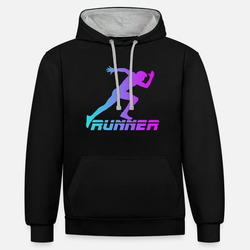 Runner - Sweat à capuche contrasté - noir/gris chiné