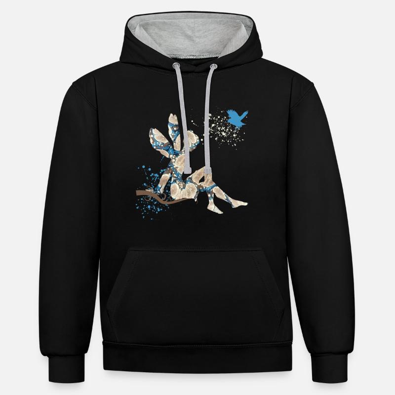 frais e 242 - Sweat à capuche contrasté - noir/gris chiné