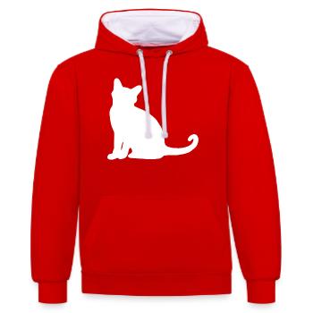Katze Silhouette Sitzen - Kontrast-Hoodie - Rot/Weiß - Vorne - Liana (172cm) & Jaron (178cm)