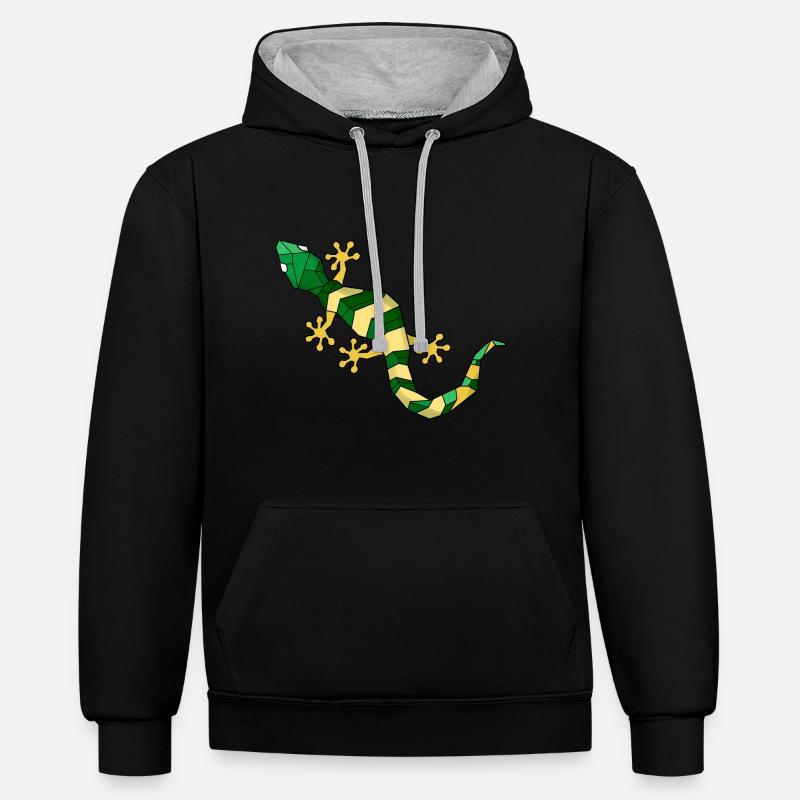 Geometrisch Eidechse - Kontrast-Hoodie - Schwarz/Grau meliert