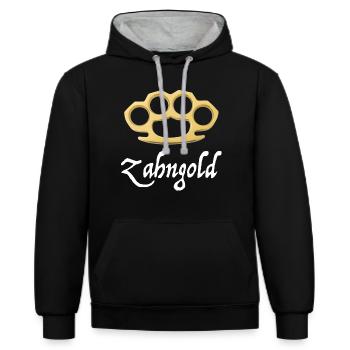 Zahngold | Schlagring, Polizei, lustige Sprüche - Kontrast-Hoodie - Schwarz/Grau meliert - Vorne - Anna (173cm) & Nico (186cm)