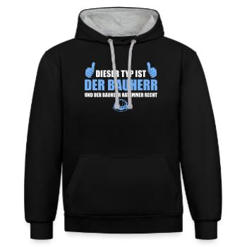 Der Bauherr hat immer Recht Hausbau - Kontrast-Hoodie - Schwarz/Grau meliert - Vorne - Anna (173cm) & Nico (186cm)