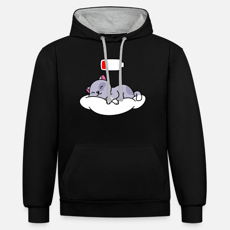 Chat Dormir mignon - Sweat à capuche contrasté - noir/gris chiné