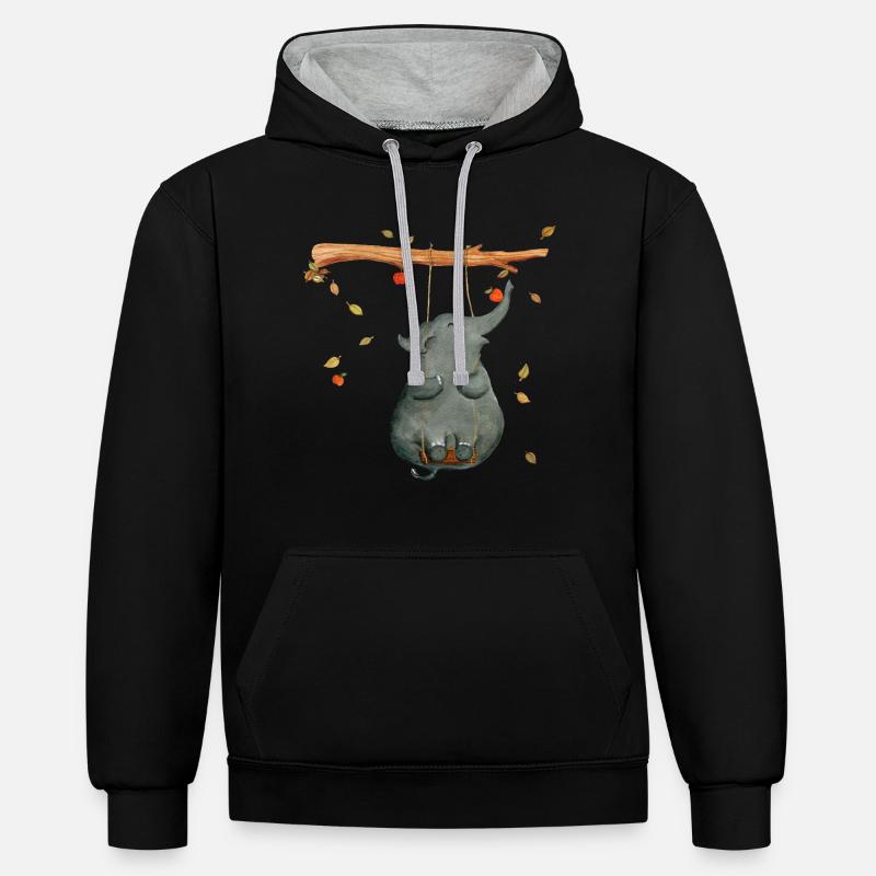 éléphant - Sweat à capuche contrasté - noir/gris chiné