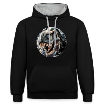 Tyrannosaure Dinosaure T-Rex Dino - Sweat à capuche contrasté - noir/gris chiné - Devant - Anna (173cm) & Nico (186cm)