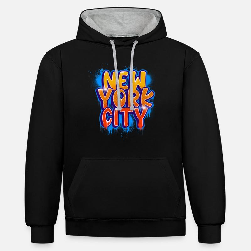 New York Graffiti - Sweat à capuche contrasté - noir/gris chiné