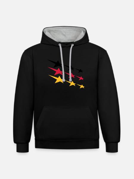 Deutschland Sterne - Kontrast-Hoodie - Schwarz/Grau meliert