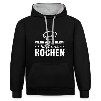 Kochen Gastronomie Küchenchef Köchin Koch - Kontrast-Hoodie - Schwarz/Grau meliert - Vorne - Anna (173cm) & Nico (186cm)