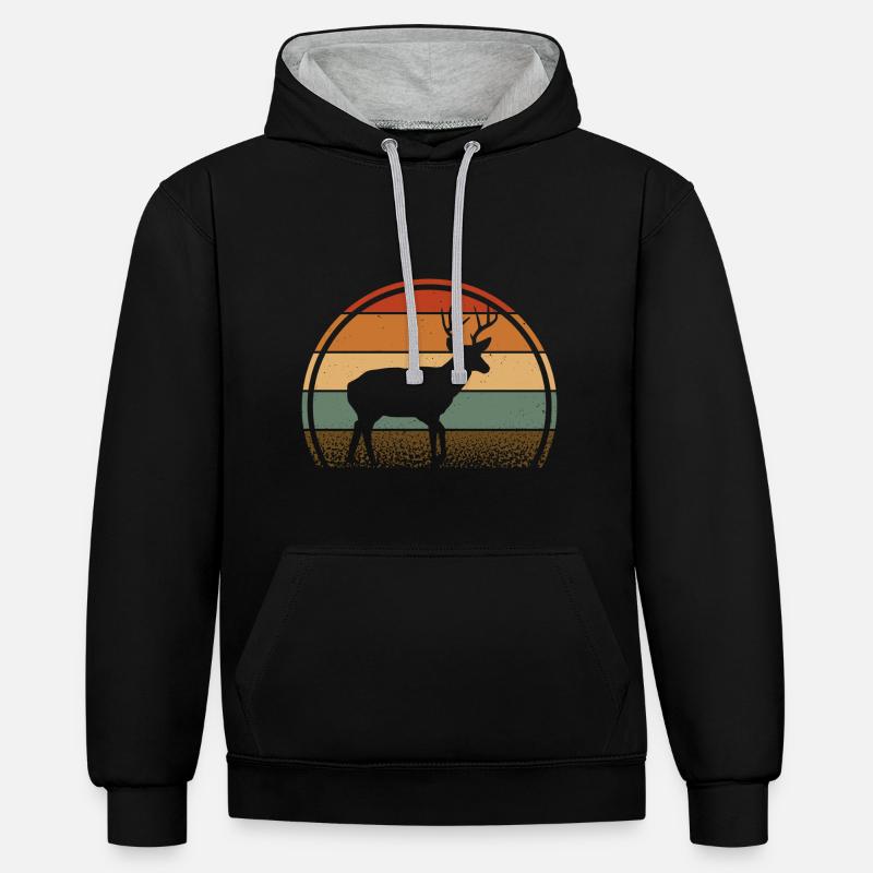 Hirsch - Kontrast-Hoodie - Schwarz/Grau meliert